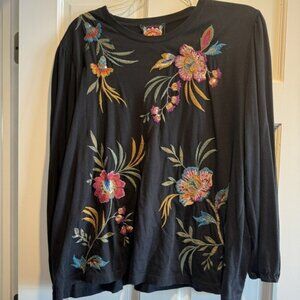 Johnny Was Sidonia Bishop Sleeve Sequin Tee - Black XL